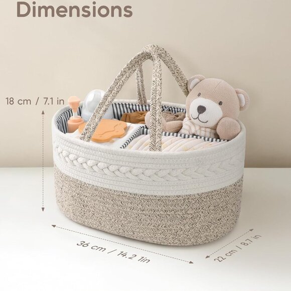 Diaper Caddy Organizer for Baby, Cotton Rope Baby Gift Basket, Portable Diaper O - Picture 3 of 9